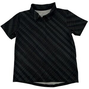 Nike Dri-FIT Polo Girls Size Medium Black Gray Plaid‎ Golf Polo Short Sleeve